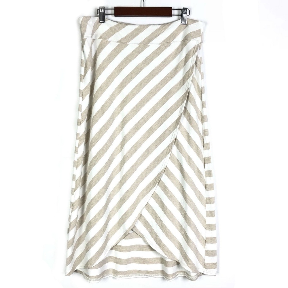 Athleta White Tan Ribbon Stripe Midi Skirt L